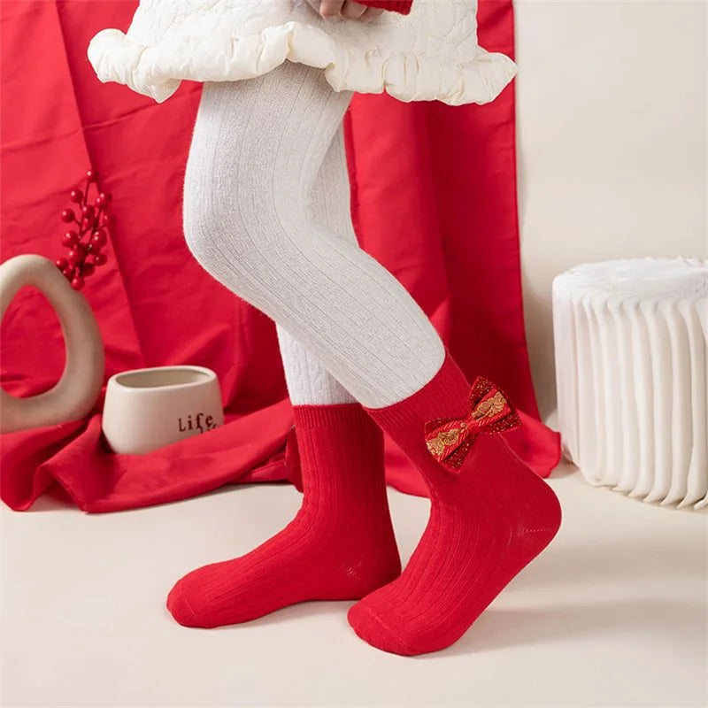 New Year Socks for Girls Rabbit Bowknot Red Toddler Sweet Anti-Skid