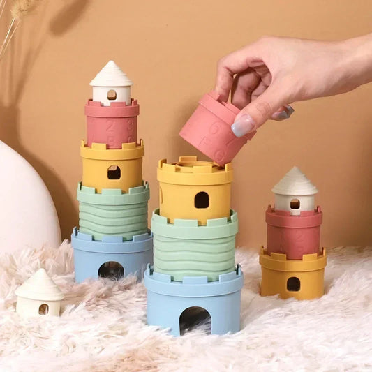 Baby Cartoon Silicone Castle Stack Cup Toys Digital Cognitive Building Blocks for Kids