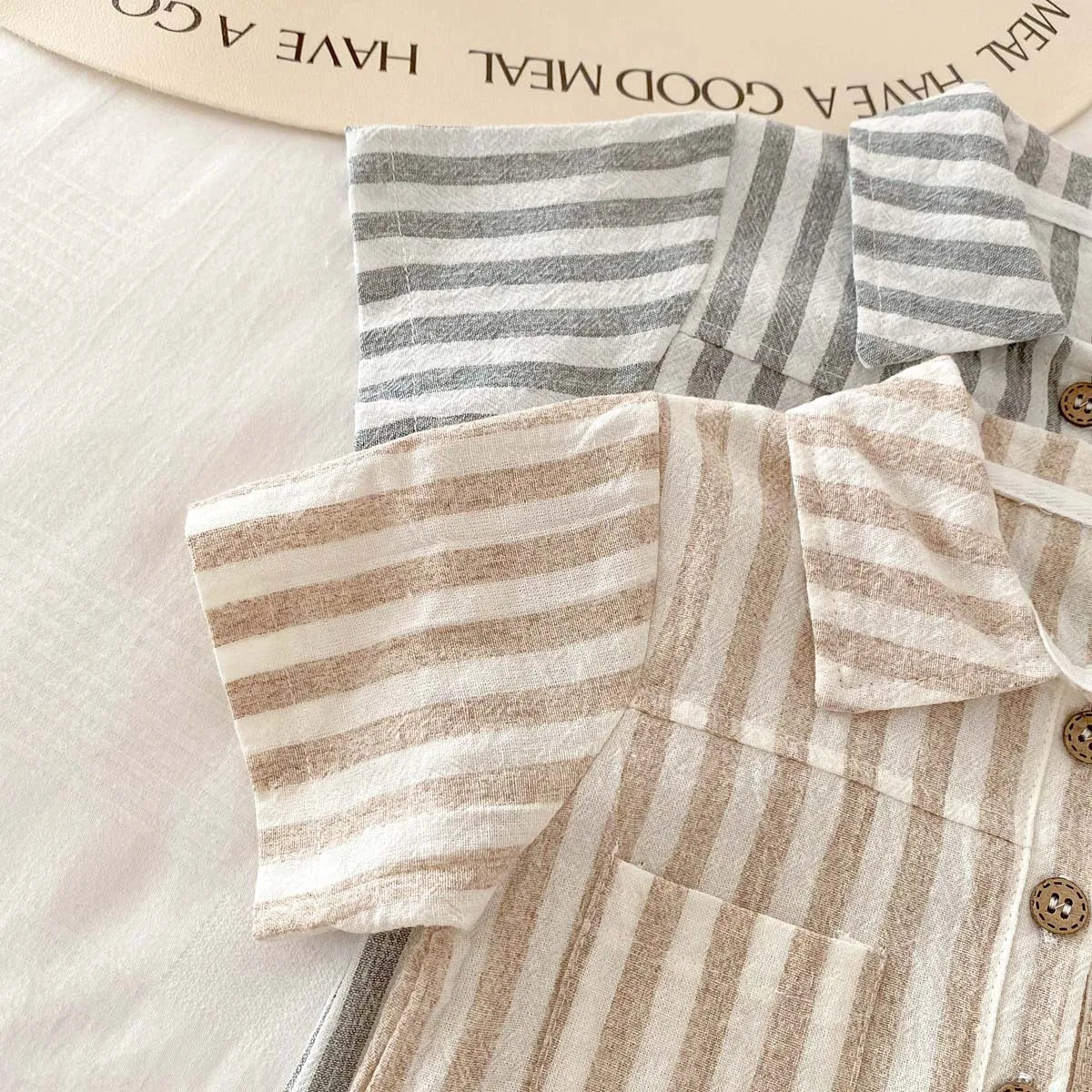 Baby Striped Polo Collar Short Sleeve Romper/Jumpsuit Cotton One-piece