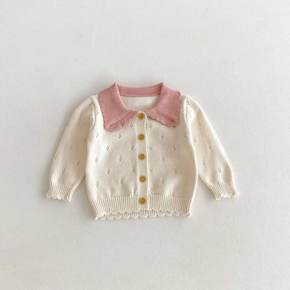 Children Knit Coat Infant Girl Lapel Sweater Cardigan Baby Cotton Knitted Jacket