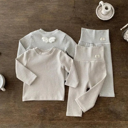 Baby long sleeve clothes set infant girl cotton casual striped pajamas 2pcs suit