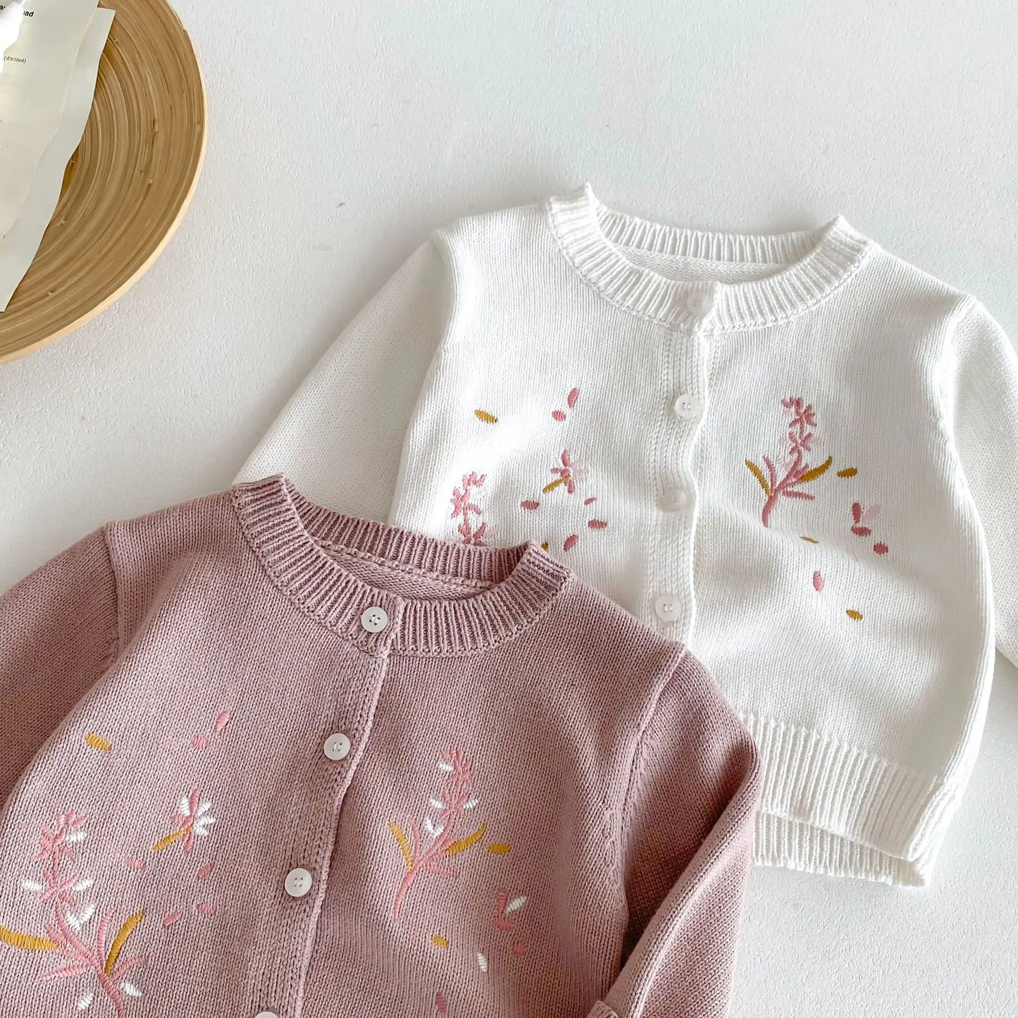 Girls Cute Flower Embroidery Knitted Cardigan Kids Casual Versatile Knitwear