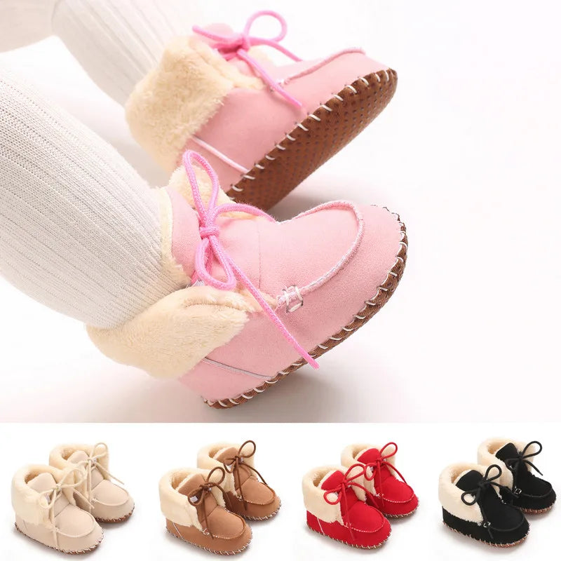 Winter Snow Boots Warm Tie Up Baby First Walker Shoes for Christmas,