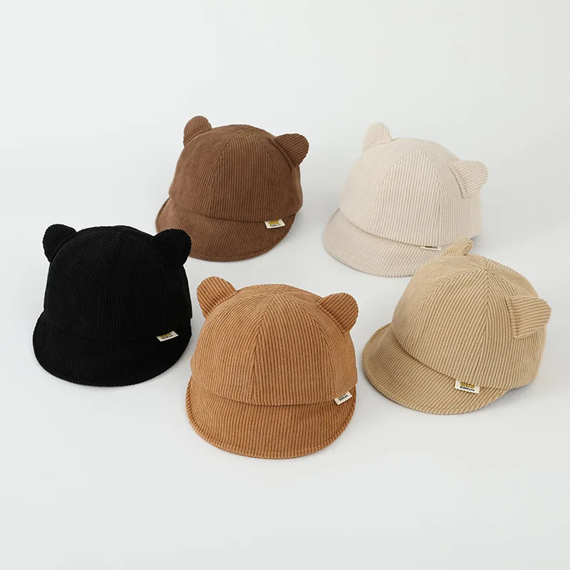 Baby Cute Cartoon Ribbed Peaked Cap Boy Warm Corduroy Baseball Hat