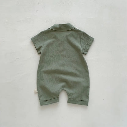 Baby Infant Short Sleeve Jumpsuit Solid Color Pocket Work Bodysuit