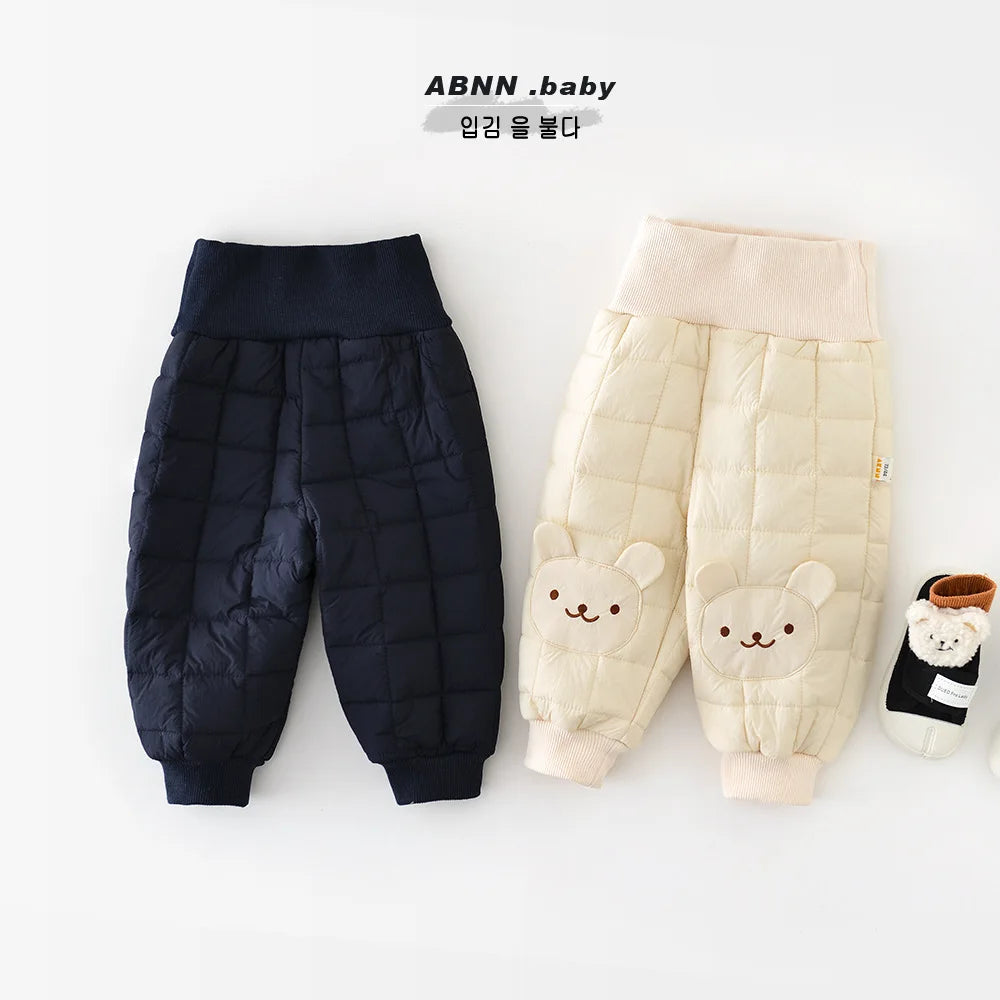 Baby Fleece Warm Pants Plus Velvet Thick Infant Boy Girl Cartoon Bear Trousers