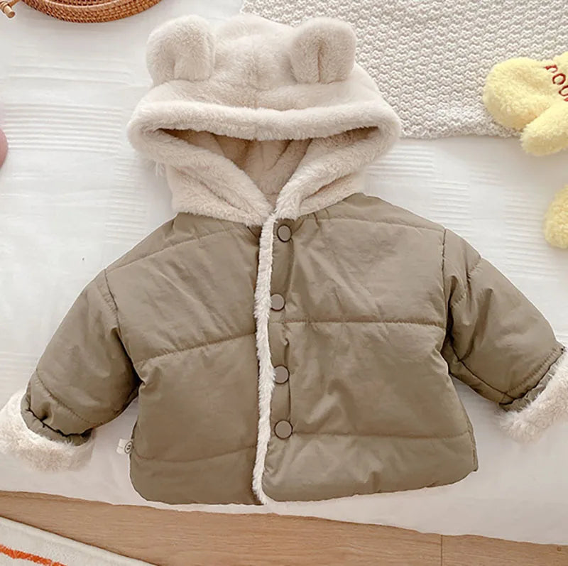 Baby Girls Clothes Fur Lining Hoodie Jacket  Cotton Fleece Boys Coat