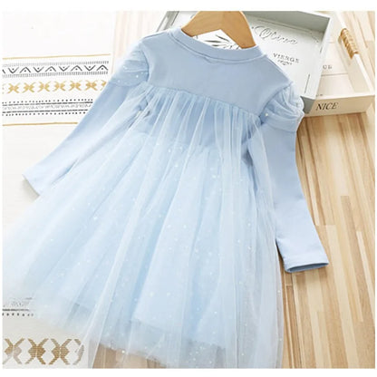 Girls Dress Long-sleeved Elsa Frozen Dress