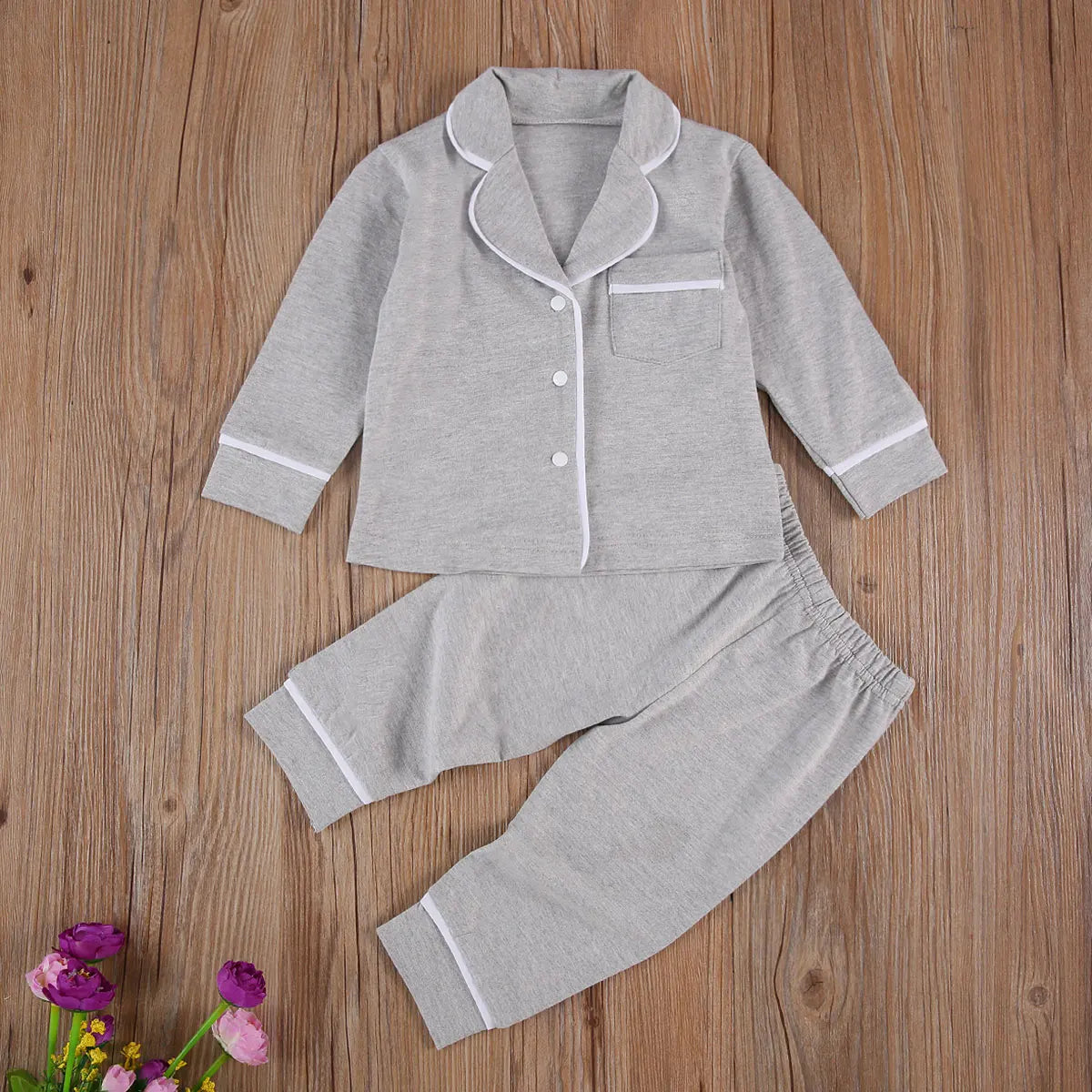 Baby Boy Girl Pajamas Set Long Sleeve Button Down Shirt Top Pants