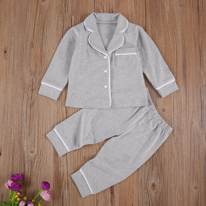 Baby Boy Girl Pajamas Set Long Sleeve Button Down Shirt Top Pants