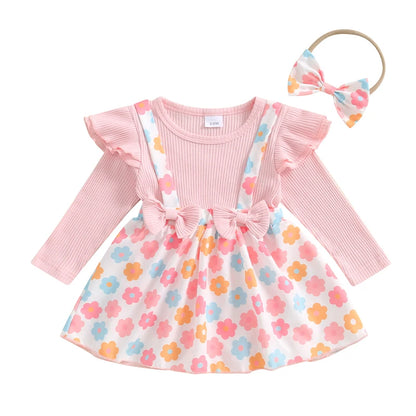 Baby Girls Flower Print  Bodysuits with Headband