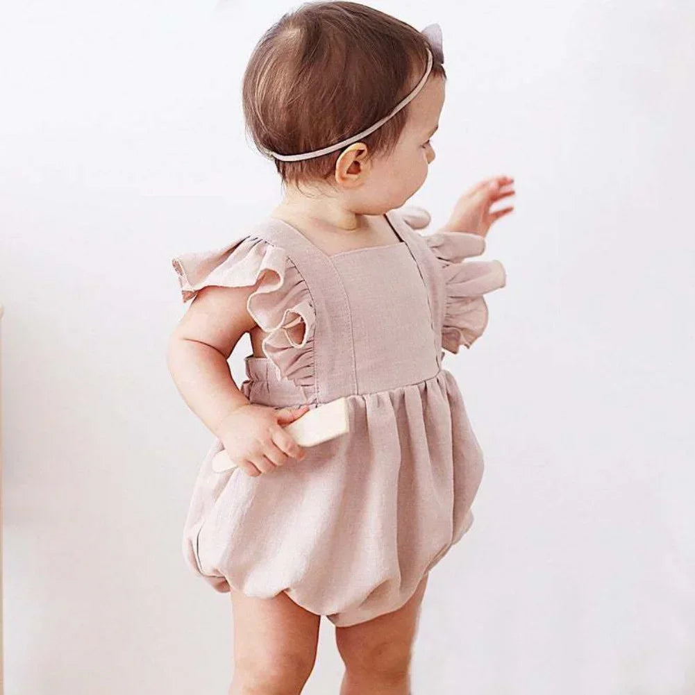 Girls Rompers Ruffles Linen Fabric Sleeveless Strap Newborn Infant Romper Clothes