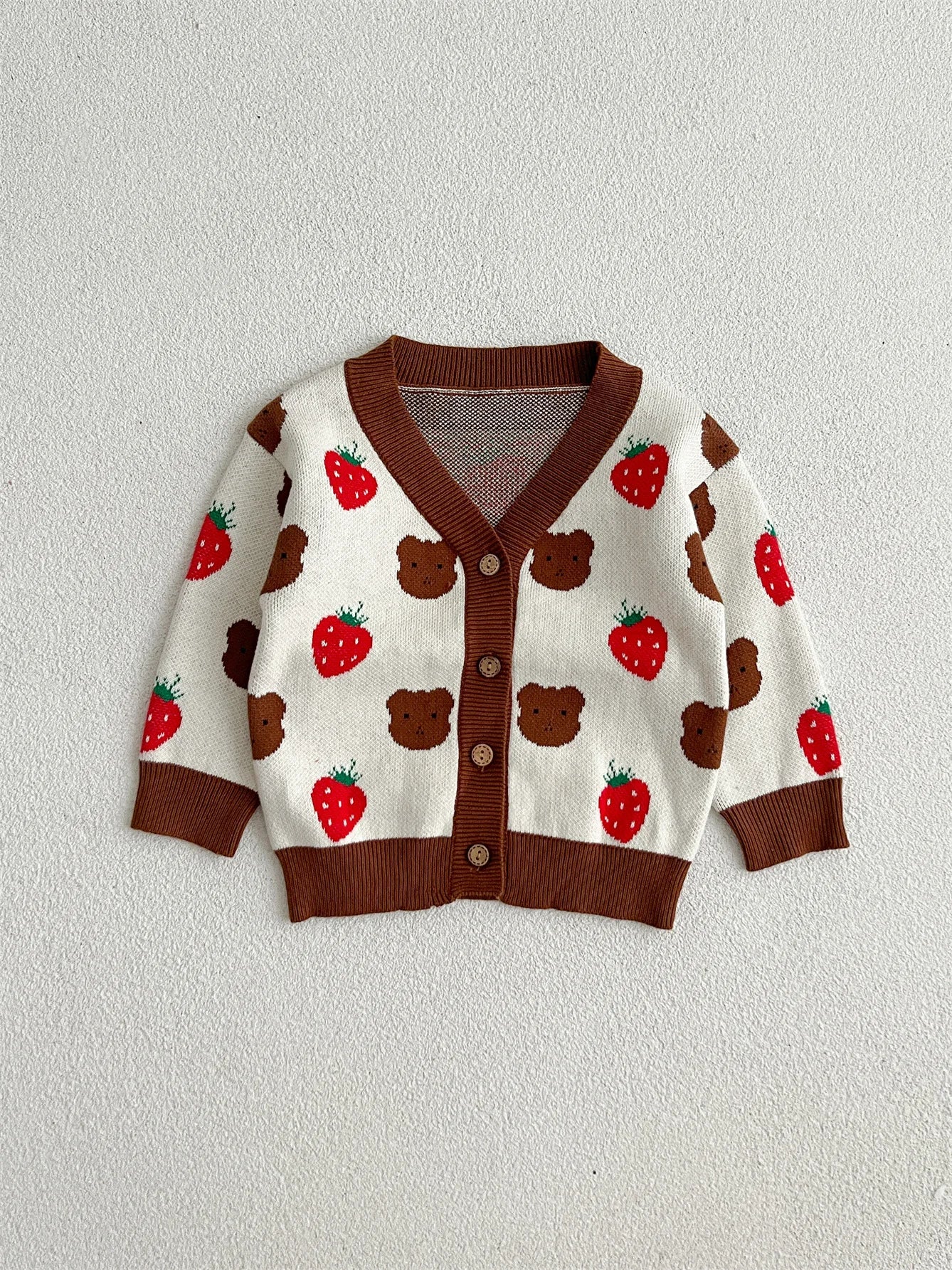 New Baby Girl Cardigan Infant Cute Strawberry Bear Print Sweater Coat /Jacket