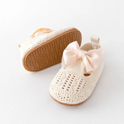 Girls Princess Flats Cute Bow Knitted Hollowed out Shoes Casual Walking Shoes