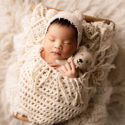 Newborn Soft knitted fringe blanket Neonate Photo Flokati Posing Accessory