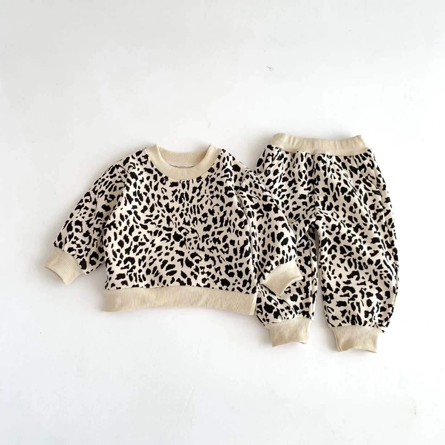 Toddler Boy Fashion Leopard Sweatshirt Suit Girl Cotton Print Casual Tops + Pants