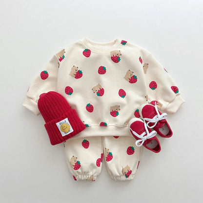 Baby Girls Fashion Strawberries Pullover Tops + Cotton Sweatpants Tracksuit