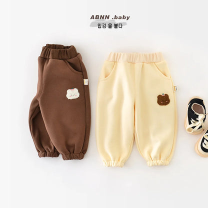 New Baby Fleece Warm Trousers Infant Girls Cute Cartoon Sweat Pants