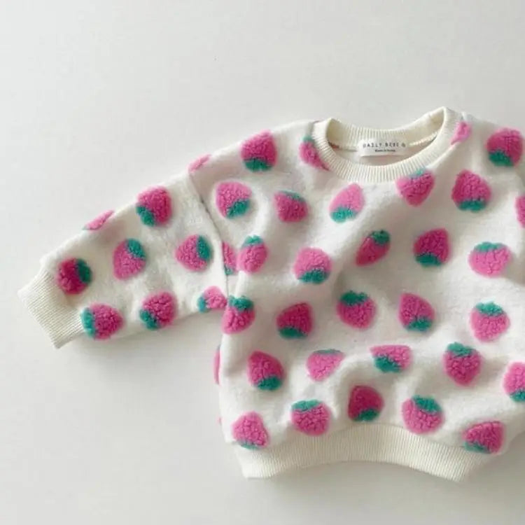 Girl Sweet Lambswool Thick Sweatshirt Fashion Strawberries Cute Baby Pullover Tops