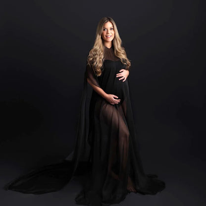 Maternity Photography Props Translucent Black Chiffon Cloak Pregnancy Dresses