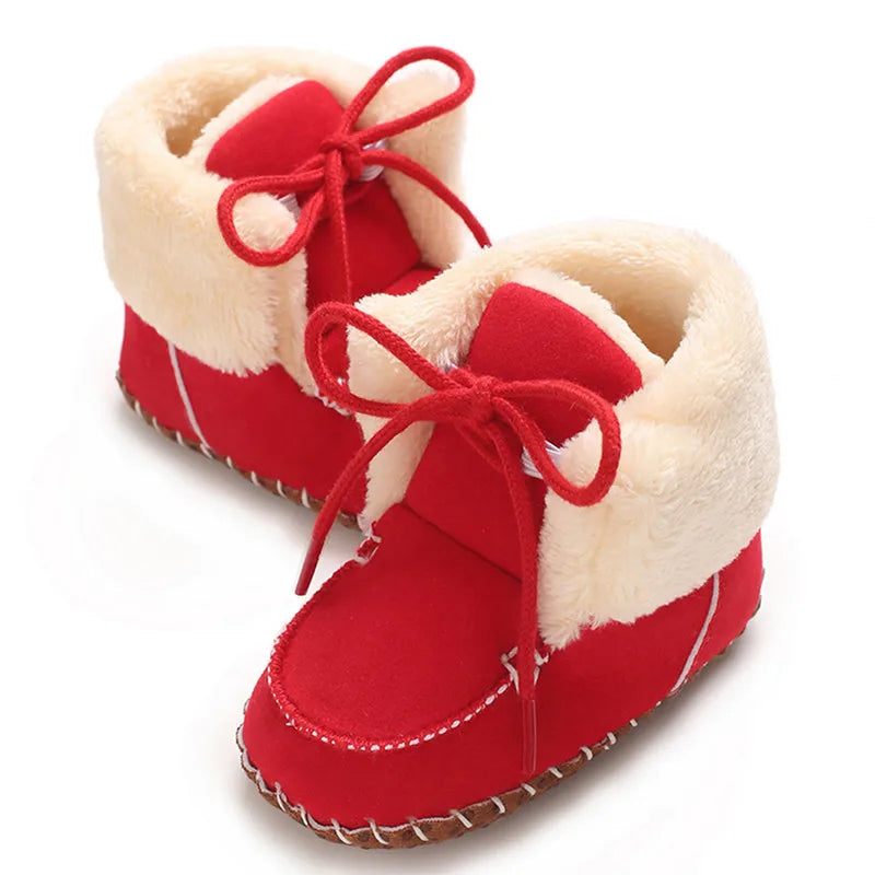 Winter Snow Boots Warm Tie Up Baby First Walker Shoes for Christmas,