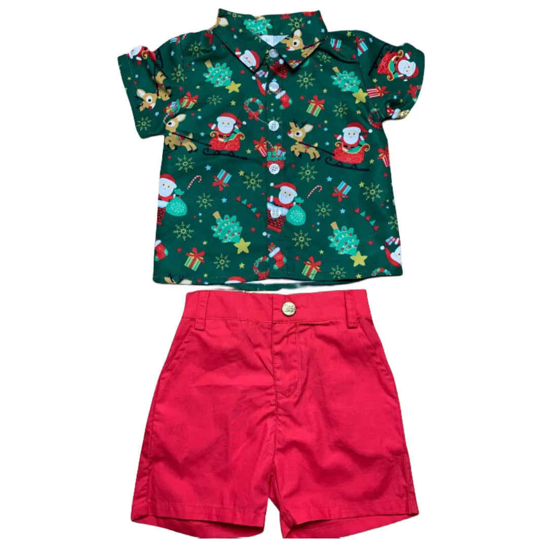 children's Christmas shirt set short-sleeved boys' two-piece set