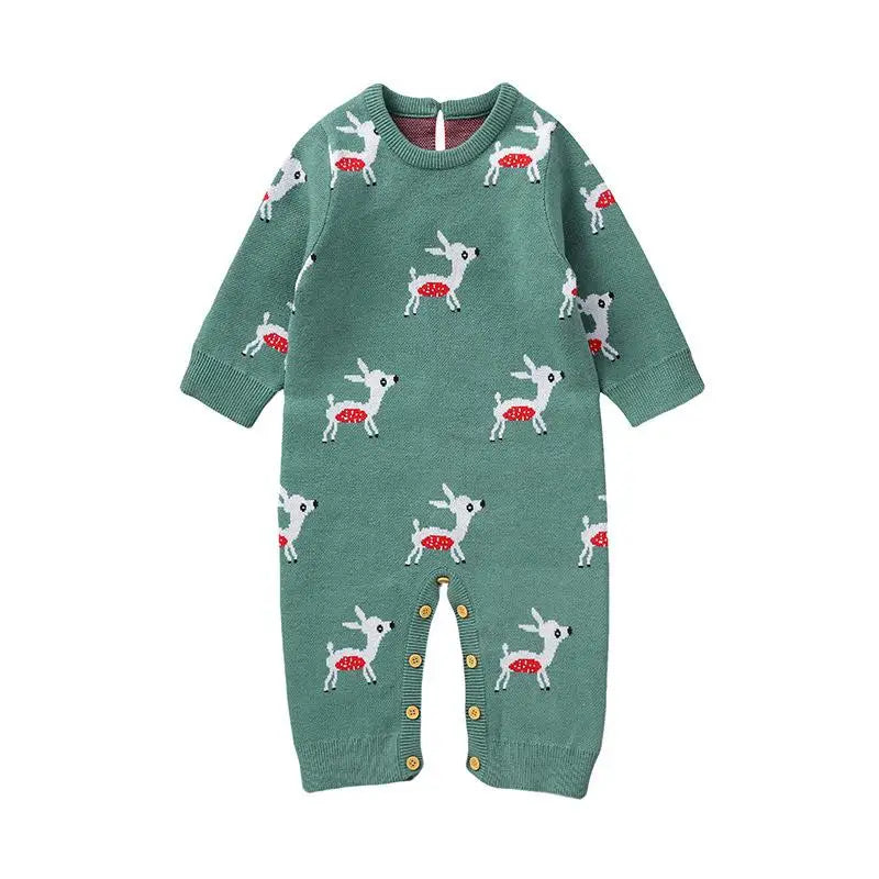 Boy Girl Cartoon Deers Knitted Romper Newborn Warm Casual One-piece