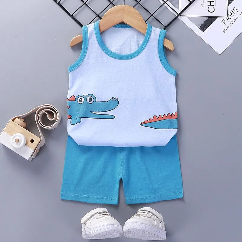 Vest+Shorts 2-Piece Clothing Set Cartoon Printing Summer For Baby Boys