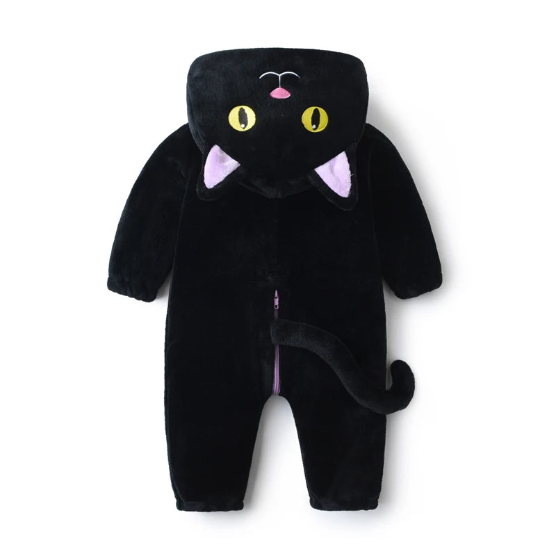 Toddler Baby Halloween Cosplay Jumpsuit, Hooded Cat Zipper Closure Fall Romper