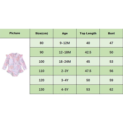 Girl Swimsuits Cute Floral Print Ruffle Zipper Bodysuit Beachwear