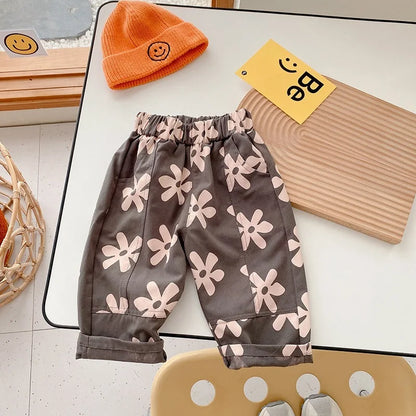 Baby Girl Retro Flower Loose Pants Fashion Comfortable Breathable Cotton Trousers