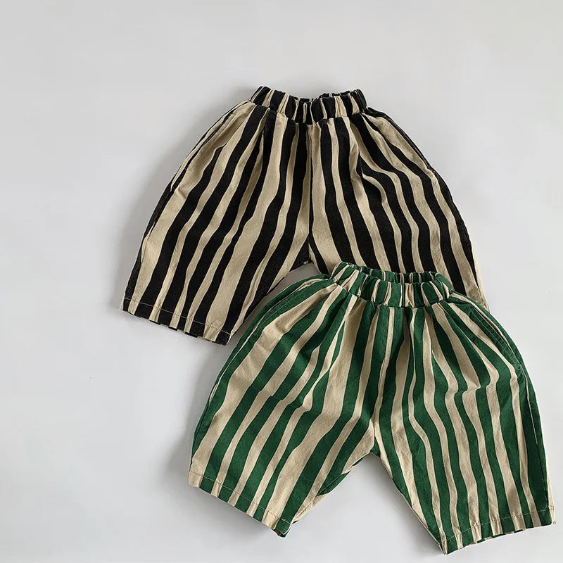 Boy Personality Irregular Stripes Calf-length Pants Cute Baby Girl Fashion Trousers