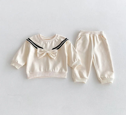 Baby Preppy Style Long Sleeve Casual Set Infant Girl Cute Bow Sweatshirt + Pants