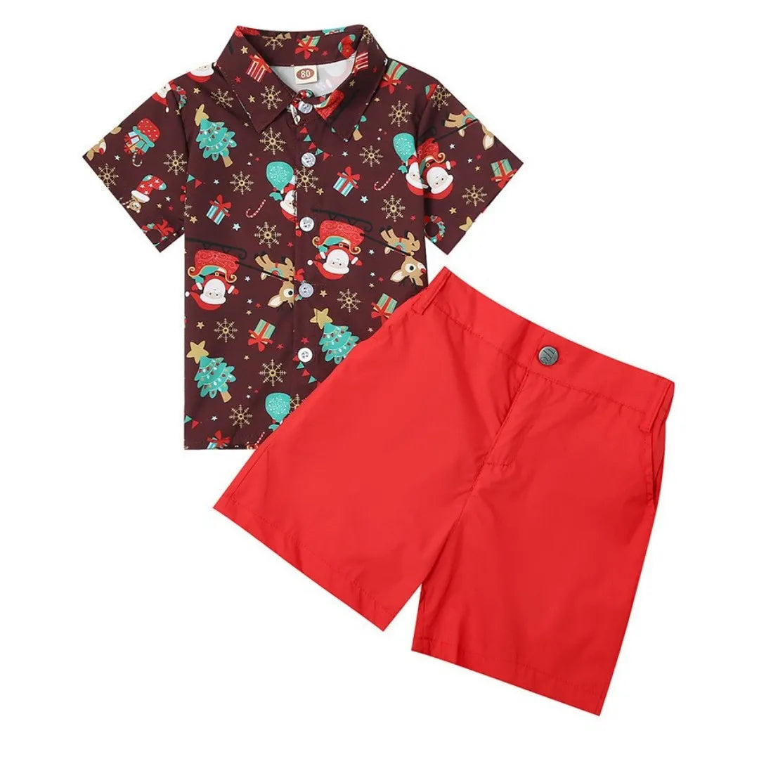 children's Christmas shirt set short-sleeved boys' two-piece set