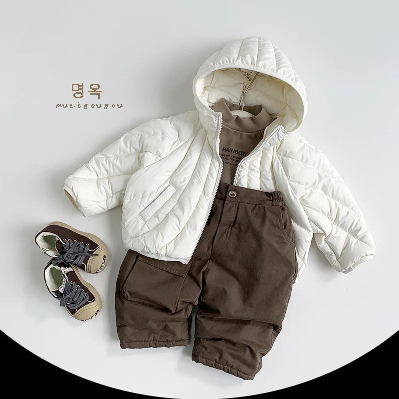 Children Hooded Down Jackets Solid Boys/Girls Fashion Simple Warm Zipper Coat