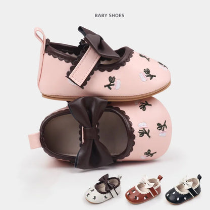 Baby Girls Mary Jane Flats Casual Shoes Cute Floral Embroidery Dress Shoes