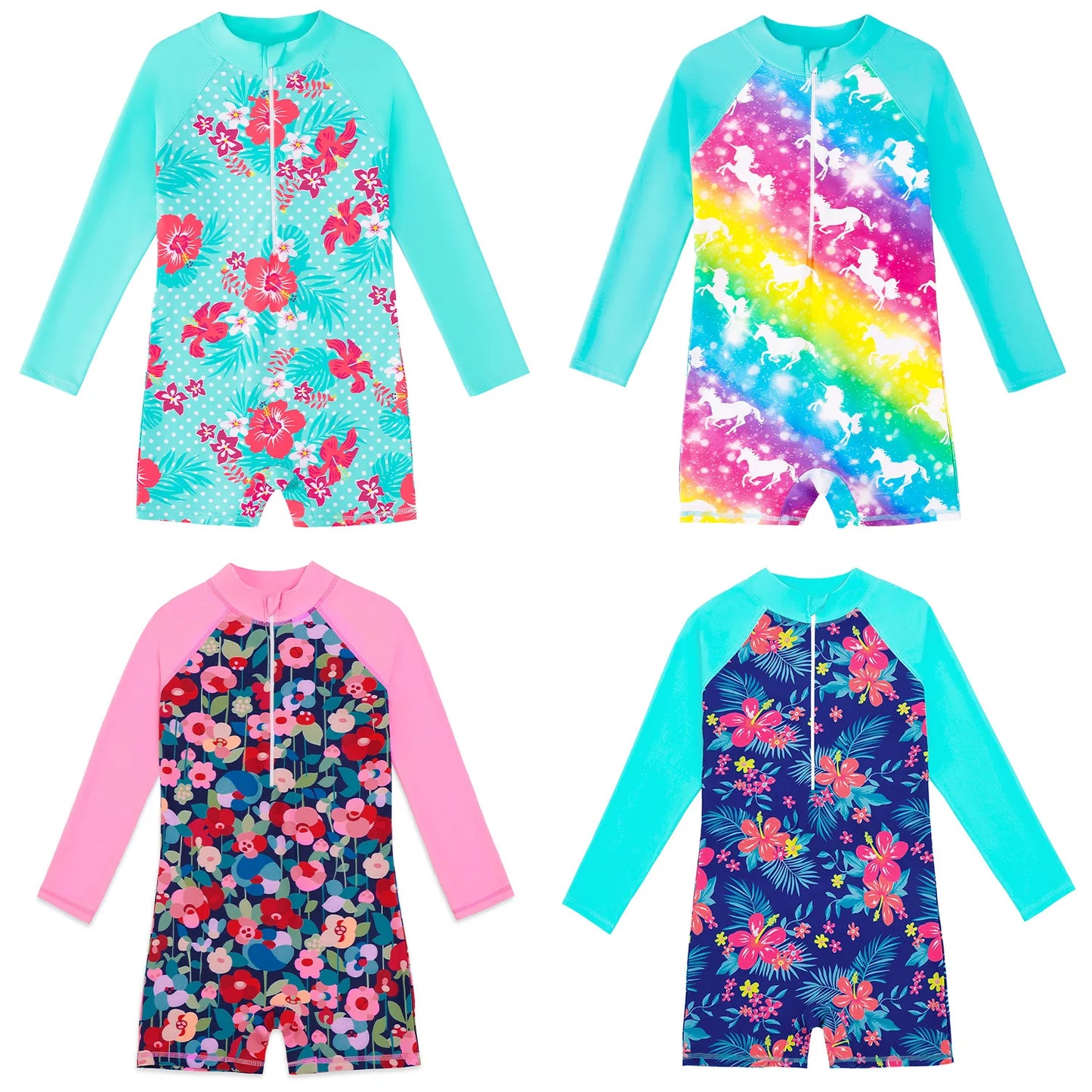 Children's Swimsuits Girls Long Sleeves Bathing Suit Unicorns Girls' Swimsuit