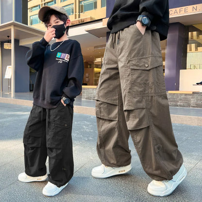 Teen Boys Cargo Pants Loose Casual Fashion Children Trousers Pockets Design