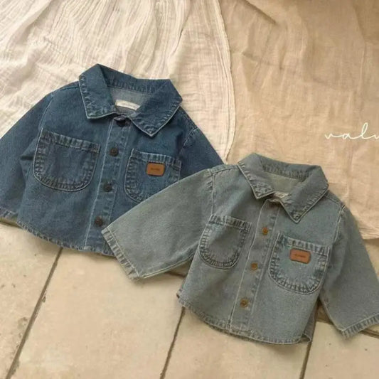 Toddler Baby Girls Boys Long Sleeve Denim Coat Solid Infant Fashion Lapel Jacket