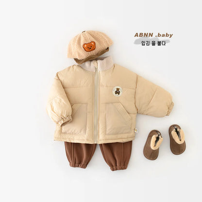 Baby Padded Jacket Boys Girls Knitted Collar Windproof Warm Coat Quilted Jacket