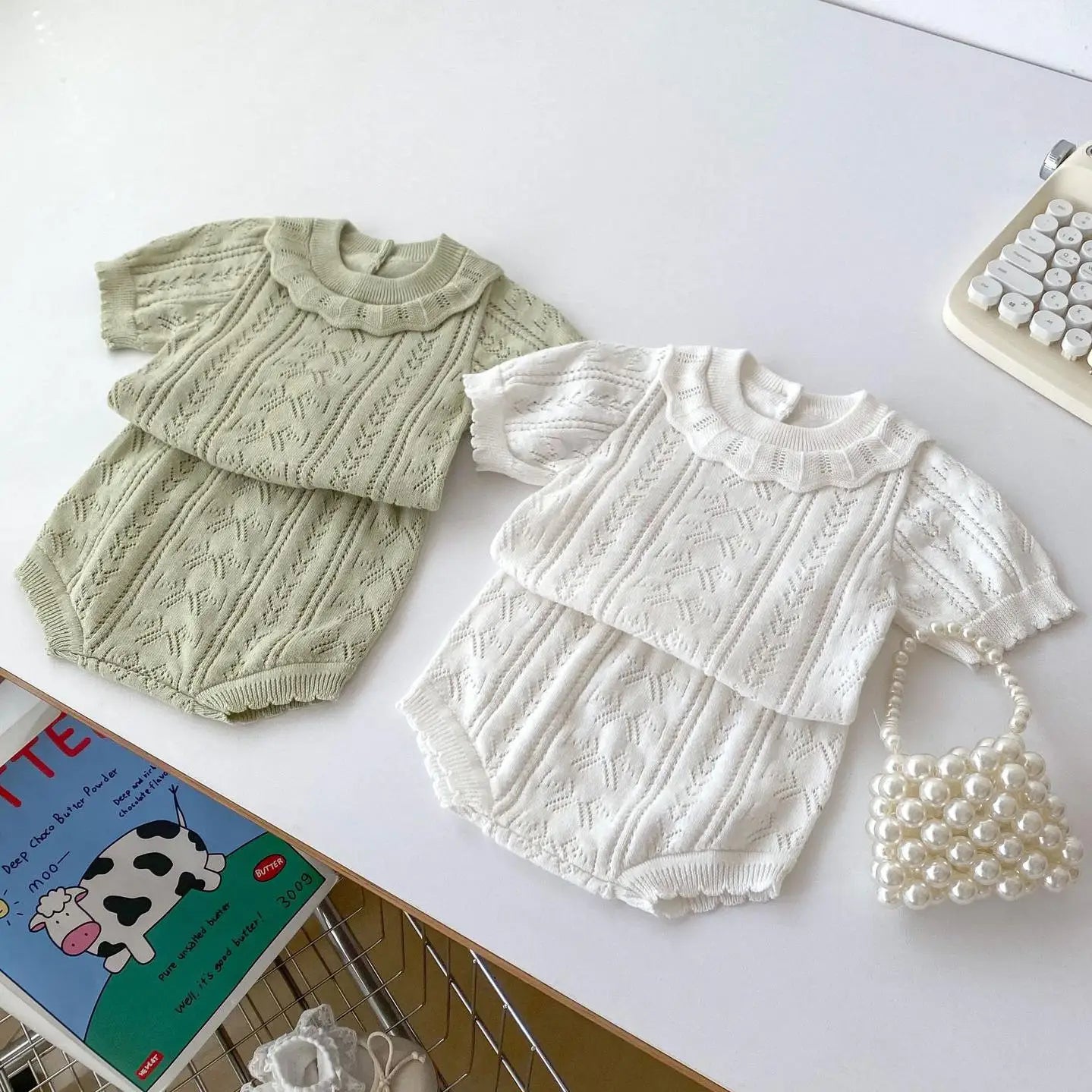 Boy Girl Infant Cotton Short Sleeve Tops+Shorts 2pcs Baby Solid Casual Sweater Set