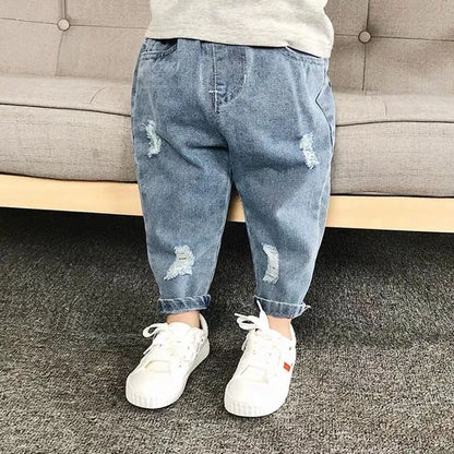 Children's porn jeans, boys with loose fashion dad pants trousers