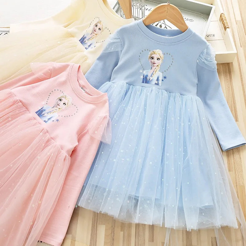 Girls Dress Long-sleeved Elsa Frozen Dress