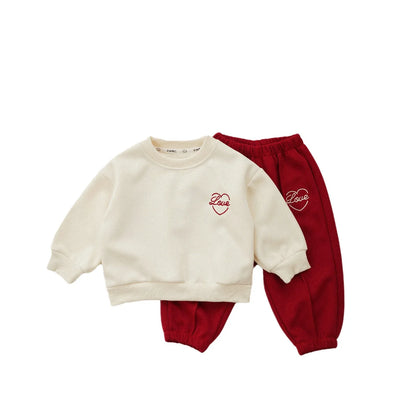 Boy Baby Love Embroidery Tops + Pants 2pcs Loose Girl  Sweatshirt Suit