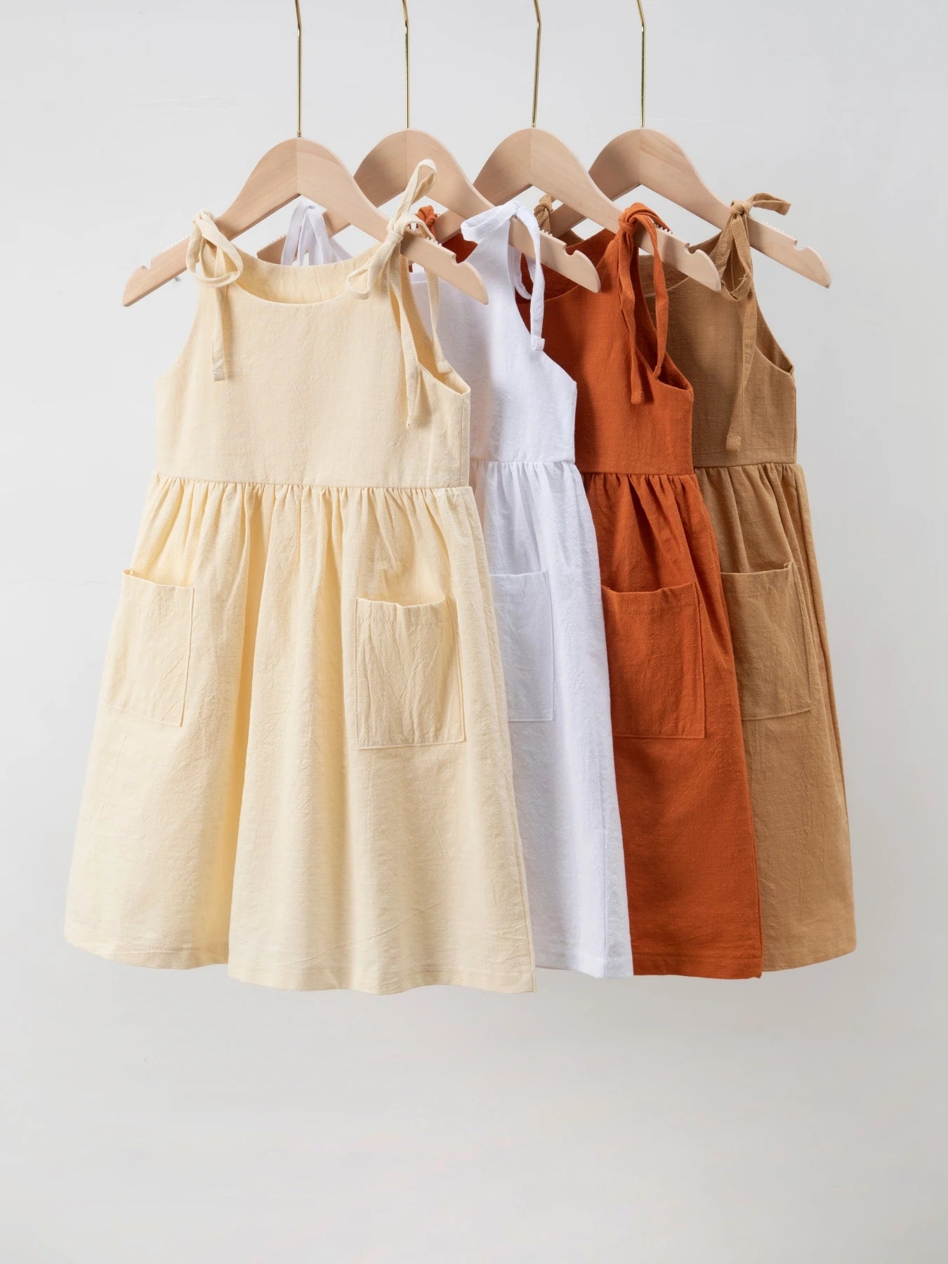 Children's Khaki Sleeveless Belted Dress Baby Girl's Cotton Casual Dress