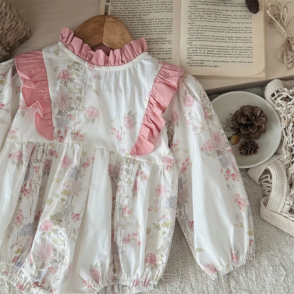 Baby Girl Long Sleeve Floral Bodysuit Cotton Newborn Toddler Lace Jumpsuit