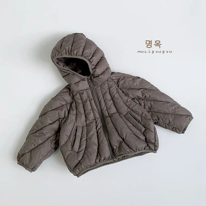 Children Hooded Down Jackets Solid Boys/Girls Fashion Simple Warm Zipper Coat