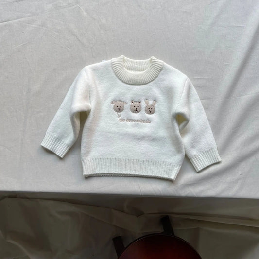 Baby Sweater Plus Velvet Thick Infant Boys Cartoon Embroidery Pullover Tops