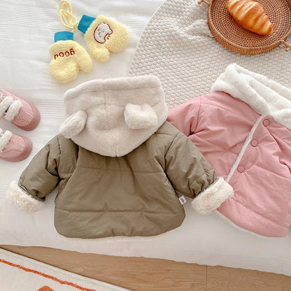 Baby Girls Clothes Fur Lining Hoodie Jacket  Cotton Fleece Boys Coat