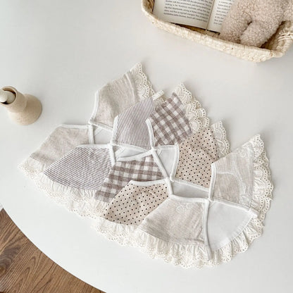 New Newborn Girl Baby Cotton Linen Lace Ruffle Bibs Infant Plaid Burp Cloths Fake Collar